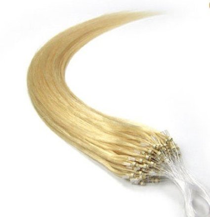 100s 16'' 18'' 20'' 22'' 24'' 26'' Loops Micro Rings Beads Tipped Remy Human Hair Extensions Straight 10 Colors in Women Beauty Style (24inch 0.7g/s 100s each pake, 613 light blonde)
