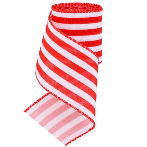 TONIFUL 2.5 Inch Red Stripe Burlap Wired Ribbon, Summer Spring Easter Ribbon for Gift Wrapping, Wreath Bows Making, Crafts, Baby Shower,Valentine's Day， Home Decoration, Easter Decor (Red, 6yds)