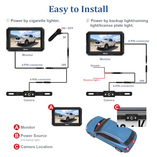 Haokeo Backup Camera-Easy Setup Plug-Play Hd 1080P Auto Color Night Vision No-Delay Waterproof Rear View Camera With Monitor For Truck Van Camper Suv Pickup Sedan-H4 thumb #3