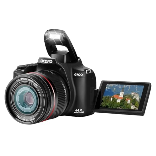 64MP Digital Camera for Photography, 4K DSLR Cameras for YouTube with 3” Flip Screen,12X Optical Zoom & 30X Digital Zoom, 64G Card, WiFi& Autofocus with Flash, 2 Batteries