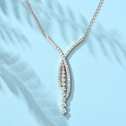 AINUOSHI Lab Created Moisanite Statement Necklace for Women CTW 1.26 Carat Fashion Crossover Design Drop Pendant with 18+2 inch S925 Sterling Silver Chain3