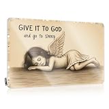 Divertente targa in metallo con scritta in lingua inglese "Give It To God And Go To Sleep: A Serene Angel's Lullaby Lullaby Sign Vintage Funny Metal Signs For Bar (20 x 30 cm)
