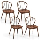 Giantex Wooden Dining Chairs Set of 4, Windsor Kitchen Chairs w/High Spindle Back & Rubber Wood Legs, Wide Seat & Curved Backrest, Farmhouse Side Chairs, Armless Accent Chairs for Home Restaurant