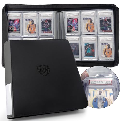 Graded Card Binder Holds 60 PSA Slabs 6 Pocket Slab Binder for PSA CGC CSG Slabs Premium Ringless Zipper Card Collection Album gray-black