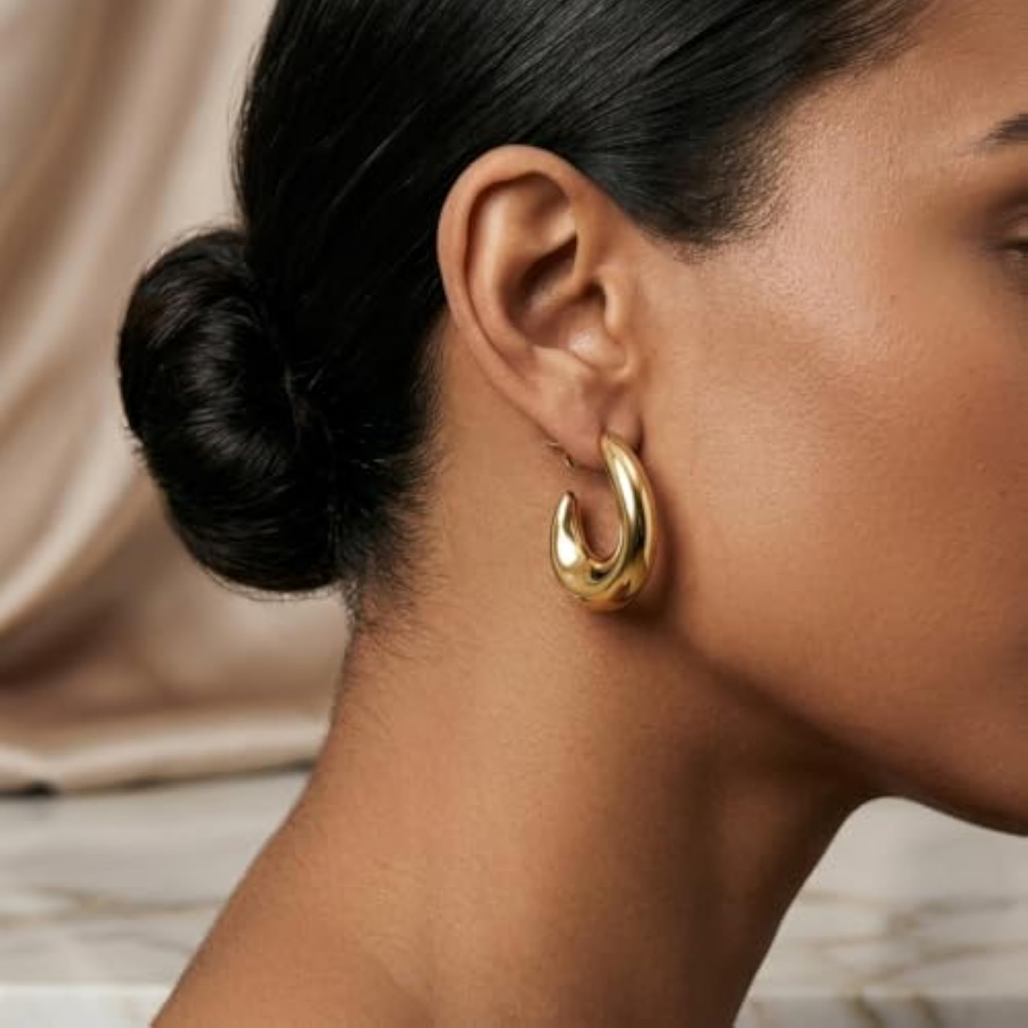 Gold Chunky Hoop Earrings for Women, Statement Style