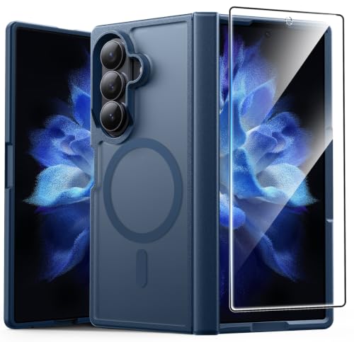Image of FNTCASE for Samsung Galaxy Z Fold 7 Case: Galaxy Z Fold 8 Ultra Case [Hinge Protection + Screen Protector] [Fit for Magsafe] Military Grade Drop Protective, Translucent Matte Phone Cover - Blue