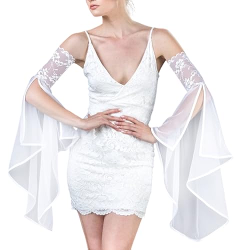 LAIOUSN Manga ajustable de obispo elástica acampanada mangas nupciales manga larga para traje de boda de poliéster cubierta de brazo de boda, a, Talla única