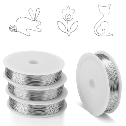 4 Rolle 304 Edelstahldraht Basteldraht, Silberdraht zum Basteln 160m x 0.5mm, Biegbarer Draht mit Spule für Handarbeiten, Ostern DIY und Schmuckherstellung