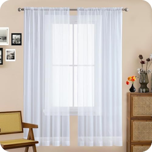 GAIFNAG Cortinas Salon Modernas Translucidas 90 x 230 cm Cortinas con Aspecto de Lino, Modernas de Lino Aspecto Blackout Curtains con Ojales para Decoración de Bodas, Blanco