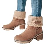 Botas com bico redondo para idosos,Botas femininas confortáveis de inverno com salto grosso | Botas chiques de inverno, sapatos de neve duráveis para meninas, mulheres e idosos Fovolat