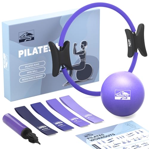 Pilates Ring and Ball Set, At Home Pilates Kit with 14' Exercise Ring, Mini Ball, 4 Resistance...