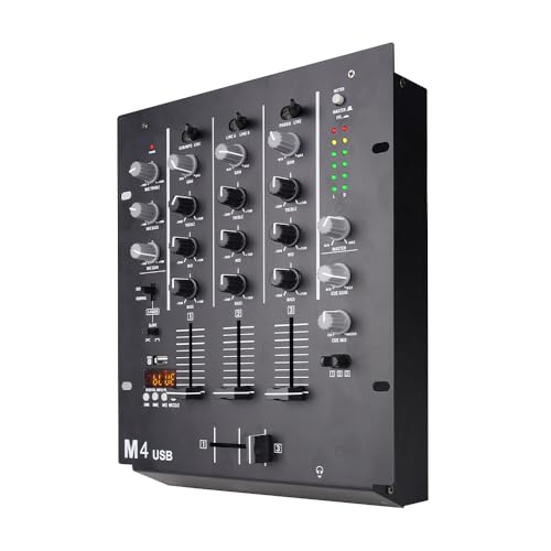 Yamnweo M4 Table de mixage DJ 4 canaux (noir) Table de mixage audio avec Bluetooth et USB,...