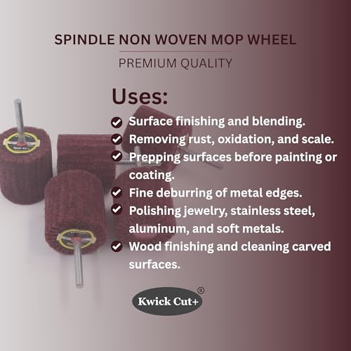 Image of KWICK CUT+ Non Woven vf Spindle Mop Wheel 40x40x6mm with 6mm Shaft 5pcs - Abrasive Surface Conditioning & Polishing Wheel for Drill /Rotary Tool