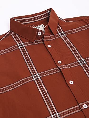 Image of Dennis Lingo Men's Plaid Blue Slim Fit Cotton Casual Shirt with Spread Collar & Full Sleeves