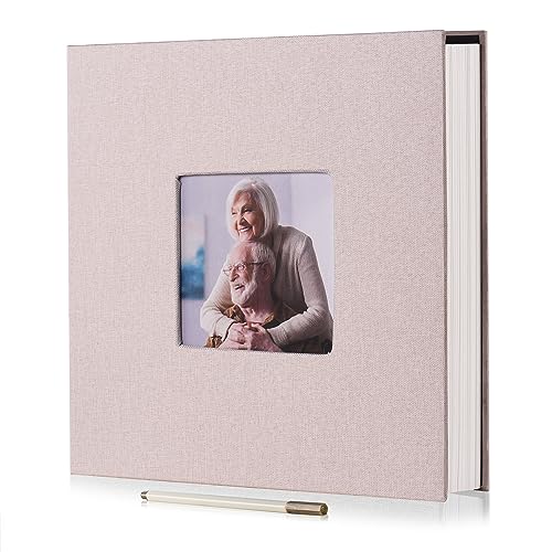 HoneyTolly Large Photo Album Self Adhesive, DIY Scrapbook Album for 4x6 8x10 10x12 Pictures, 60 Pages Linen Cover Memory Book, Ideal Gift for Family Wedding Baby Christmas Anniversary(Beige)
