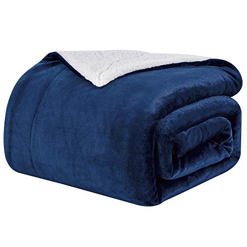 WAVVE Manta Sherpa Franela Reversible 150x200 cm para Cama 90, Manta Felpa de Sofá 100% Microfibra Suave, Caliente, Transpirable para Hogar, Oficina, Viaje Azul Marino