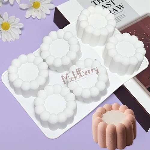 Image of MoldBerry 6 Cavity Round Silicone Mousse Cake Mold | Mini Dessert Ring Mold for Chocolate, Ice Cream, Pudding, Cheesecake & Pastry | Flexible Baking Mold | Pack 1 | Multicolor