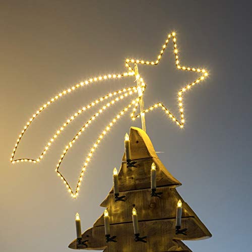 XMASKING Cometa 75 cm 2D Copper Metal Marrón 188 MicroLED Blanco Cálido 1,5 mm Cable Metal Cobre Luz Fija Transformador Exterior Cable Alim Trasp. 4 m + 1 m + 75 x 27 cm