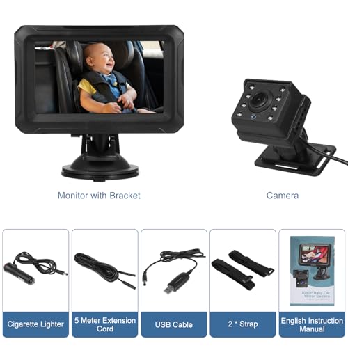 Image of Shkalacar Baby Car Camera 4.3 inch HD Night Vision Baby Car Mirror- 1080P Night Vision Rear Facing Baby Monitor, 150 Wide View Angle for Infants Kids Pets with Camera USB Plug