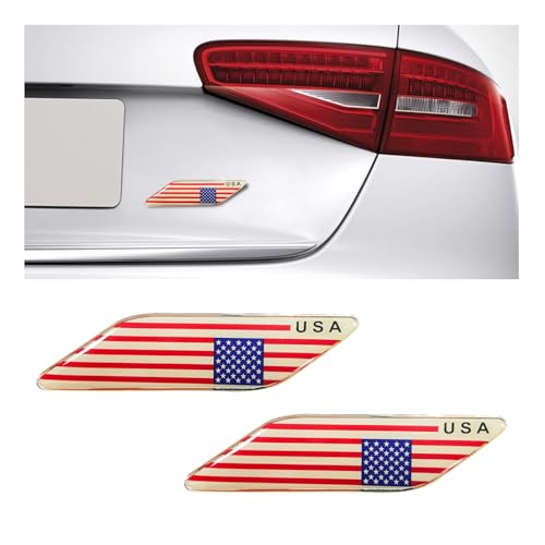 Dickno 2 PCS 3D Tricolor Flag Emblem, Aluminum Car Front Fender Badge Sign Emblem, Auto Stickers and Declaration Decals, Universal Exterior Decor Accessories for All Vehicles (USA)