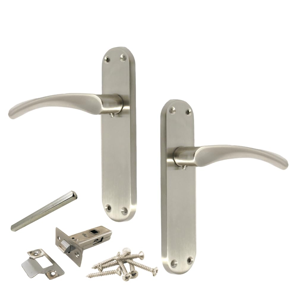 Epsom Door Handle Astrid Arched Satin Finish Lever Latch Set Modern Interior Door Handles on Backplate with Tubular Latch for Home & Office Doors โ image 1