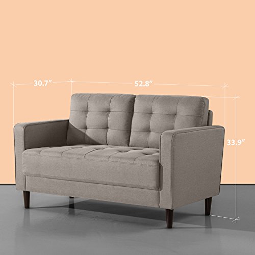 Image of Zinus Benton Loveseat Sofa, Grid Tufted Cushions, Easy, Tool-Free Assembly, Stone Grey