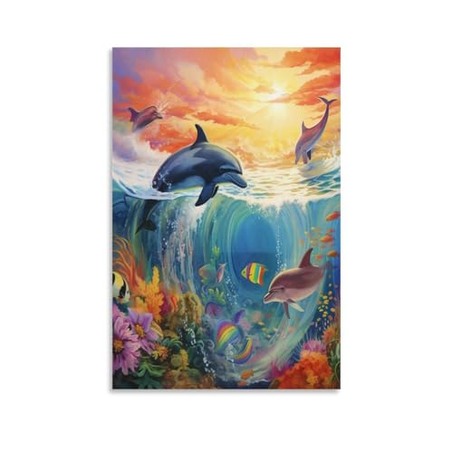 Pinturas murales de delfines con impresión de alta definición sobre lienzo 50x75cm