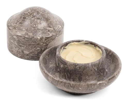 Marble Butter Dish with Lid 3" Oceanic Mini Butter Keeper with Lid, Soft Spreadable Butter Crock, Butter Holder, French Butter Storage Container for Kitchen Countertop, Ideal Gift for Women
