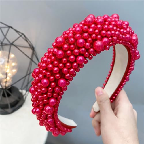 scicent Headband Red Pearl Head Bands for Women Bridal Hair Band Wedding Party Hair Hoop Wide Coronation Hair Accessories 16803 - Image 4
