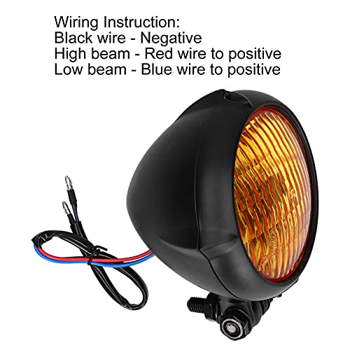 Yuecoom Motorcycle Vintage Headlight Assemblies, 12V 35W Round Yellow Light Motorcycle Headlight, Stainless Steel Housing + Glass Lens H4 Halogen Bulb Headlamp Modification #TOP7