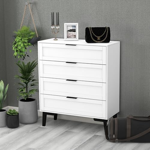 TaoHFE White 4 Drawer Dresser for Bedroom,Wood Lingerie Chest of Drawers for Bedroom,Modern 36inch Tall White Dresser for Bedroom Living Room, Entryway, Cloakroom