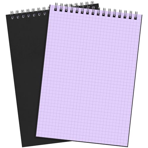 Engrowtic 2 Pack Graph Paper Spiral Notebook A5,Black(internal Purple)