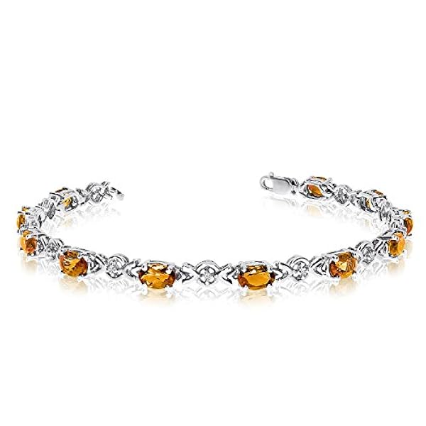 LXR Bracciale in oro bianco 14 K con citrino ovale e diamante 3,41 ct