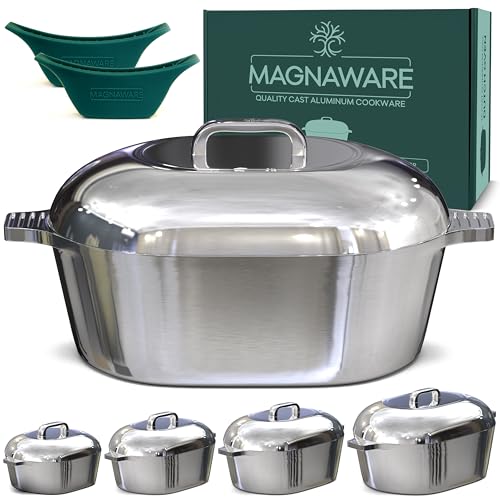 MAGNAWARE Ultimate Oval Collection 4-Piece Cast Aluminum Oval Dutch Oven Set Includes 11 13 15 & 18 Ovals