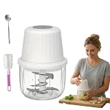 Cordless Electric Garlic Chopper, USB Rechargeable Mini Food Processor, Portable Vegetable Mincer with 6 Steel Blades, Multi-Purpose for Meat Nuts Herbs Baby, 400ml Glass Bowl