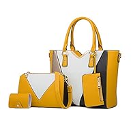 [Unique design] The bag adopts V-shaped color matching design, which is more refined and advanced. Fashionable and simple style-four-in-one mother-and-child handbag-is equipped with a bag on the handle, you can hold your change and keys. [Large Capac...