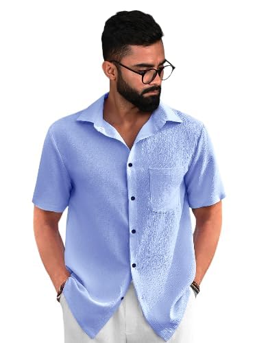 Image of Pinkmint Popcorn Shirt for Men ll Textured Shirts for Men ll Stylish Half Sleeve Shirt ll Goa Wear ll Regular Fit Shirt