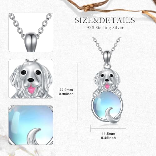 DOLPHERS Hunde-Halskette aus 925er Sterlingsilber für Damen, Mondstein-Hündchen-Anhänger, Schmuck, Gedenkgeschenke für Hundeliebhaber(Golden Retriever)