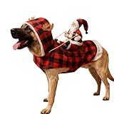 Christmas Pet Costume for Dogs, Santa Rider Dog Outfit with Reindeer Antlers Hood, Festive Holiday Apparel for Small to Medium Dogs, Xmas Party Dress Up Costume-L