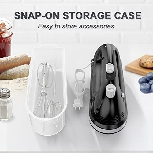 Lord Eagle Electric Hand Mixer Mini, 300W Power Handheld Mixer Kitchen for 5-Speed Baking Cake Egg Cream Food Beaters Whisk, with Snap-On Storage Case, Black - Thumbnail 2