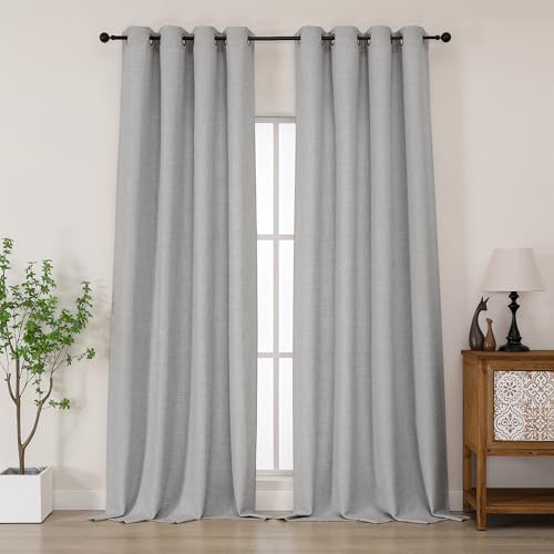 Chyhomenyc Light Grey Extra Long Curtains 120 Inch Length, Light Filtering Faux Linen Textured Soft Airy Living Room Curtains, Elegant Farmhouse Grommet Window Drapes, Each 50Wx120L, 10FT, 2PCS by Chyhomenyc - Used condition - US$33.84