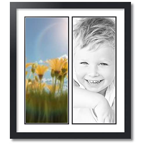 ArtToFrames Collage Photo Frame Double Mat with 2-8x20 inch Openings with Black Frame and Crisp Top Mat