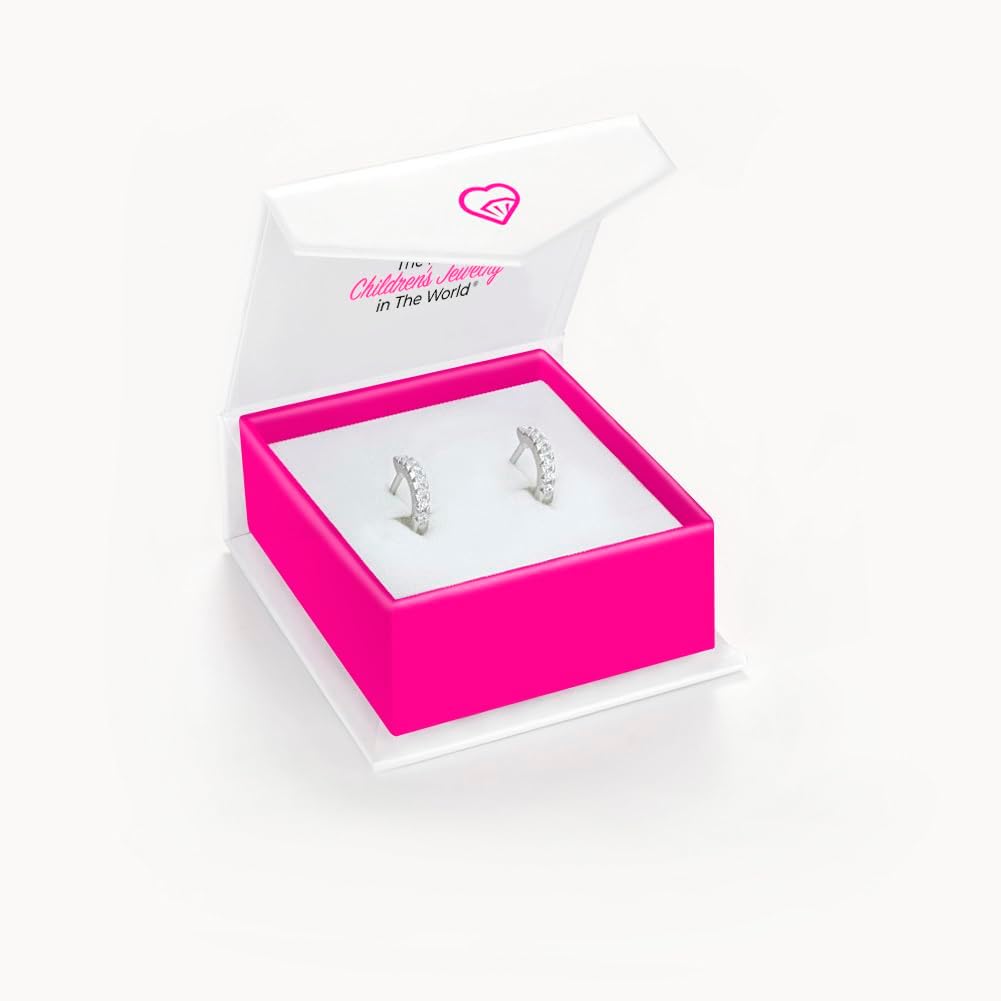 In Season Jewelry CZ Girls Hoop Earrings for Kids - 925 Sterling Silver Little Girl Hoop Earrings - Hypoallergenic & Comfortable with Secure Latch Closure