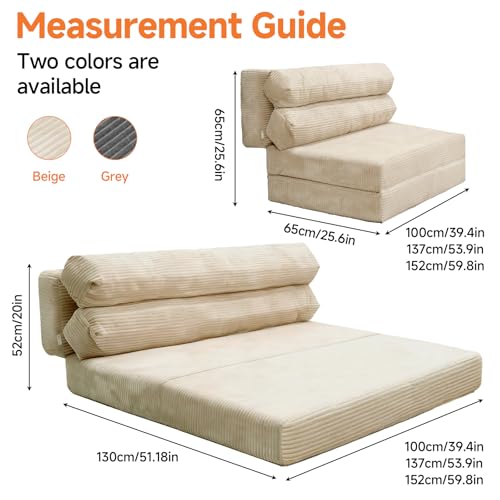 FOMU Convertible Sofa Bed, Folding Sofa Bed Couch, Pallout Floor Couch, Convertible Futon Chair Beds, Floor Teddy Sofa, Mini Couch for Bedroom, Love Seat Sleeper Beds(Beige White,51.1"×53.9"×23.6") by FOMU - Used condition - Image 5