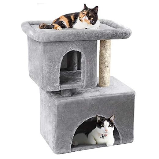 BEAU JARDIN 84 cm kattträd och torn för stora katter klösbräda med klösstolpe husdjur aktivitetscenter katt träd torn med förstorad plysch abborre lägenhet möbler för stora katter lekhus grå
