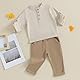 Yassiglia Baby Jungen Sommer Herbst Kleidung Set Baumwolle-Leinen Outfit Musselin Bekleidungssets für Kleinkinder Kurzarm Shirt und Lange Hose (Khaki, 120)