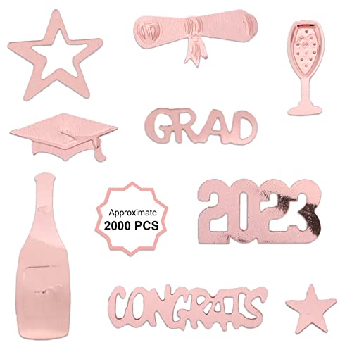 Konsait 2023 Rose Gold Graduation Confetti, 2 Oz/ 1700+ Pieces Graduation Table Decorations Congrats Stars 2023 Cap Goblet Diploma Confetti For Birthday Graduation Decorations Party Decor Supplies #TOP1