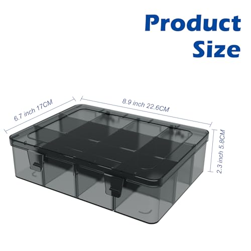 Image of Clear Organizer Box,12 Grids Organizer Box with Removable Dividers for Jewelry,Bead Storage Organizer Box,Plastic Compartment Container for Tool Tackle Box, Gray