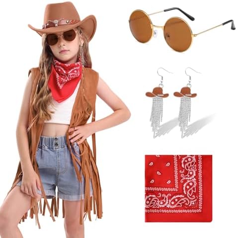 Cowgirl Outfits Costume for Girls 6 Pcs Kids Western Outfit Cowbo...