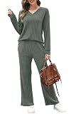 RUMIA Lounge Sets for Women Two Piece Sweater Sets Fasion Fall Fashion Airport Outfits Green M